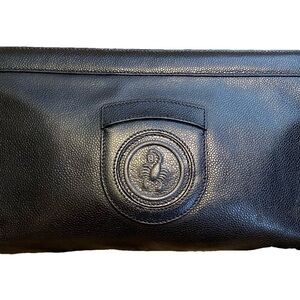 Fendi Black Pebbled Leather Clutch with Embossed Crest